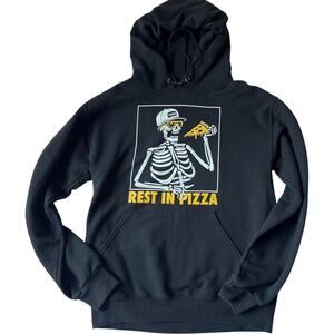 Bowery Supply Co Rest in Pizza Skeleton Graphic Hoodie Black Men’s S Pullover